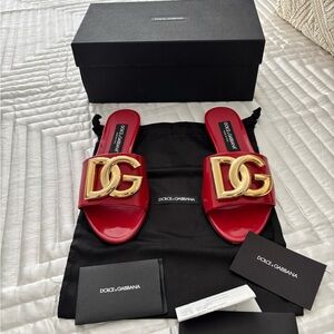 Dolce & Gabbana Red Sandals with Gold Logo